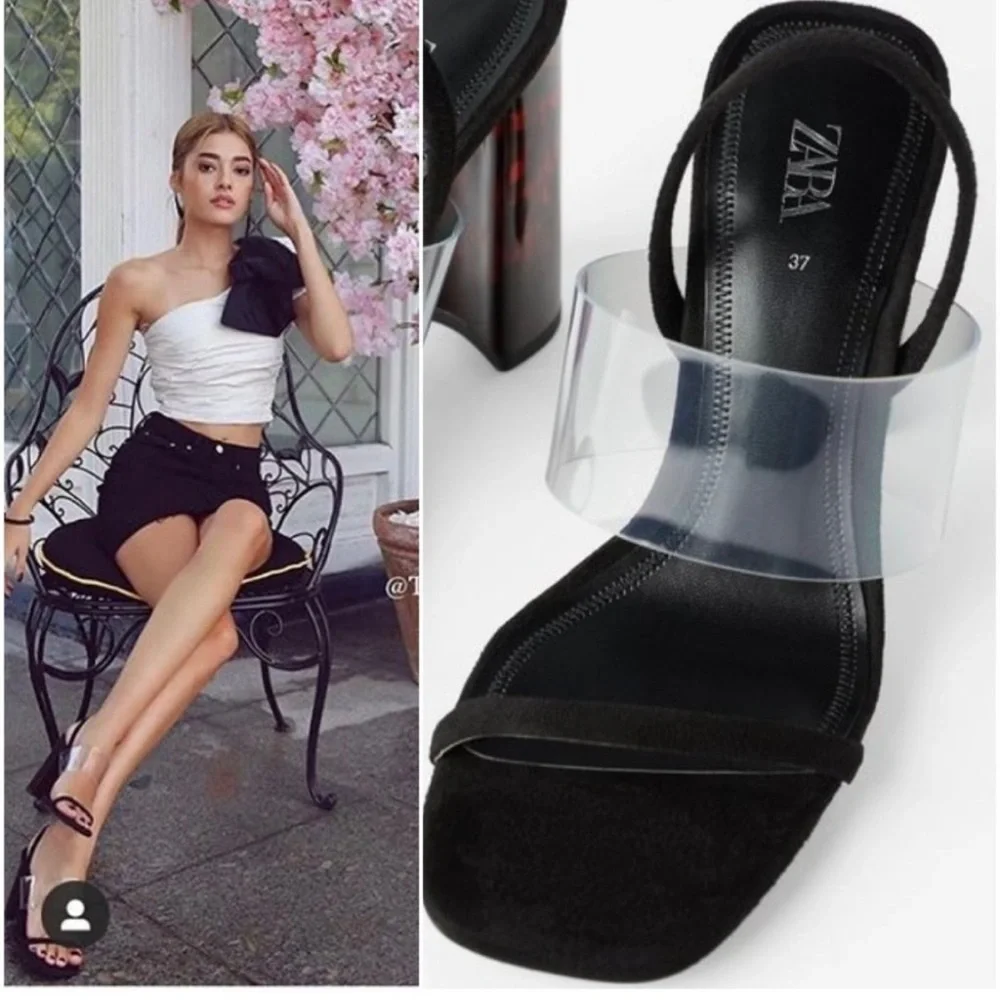 Zara Minimalist Tortoiseshell Methacrylate Heel Sandals - Picture 2 of 12